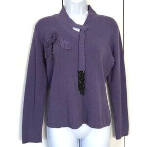 Carducci Womens Purple Flower Beaded Sweater Size M